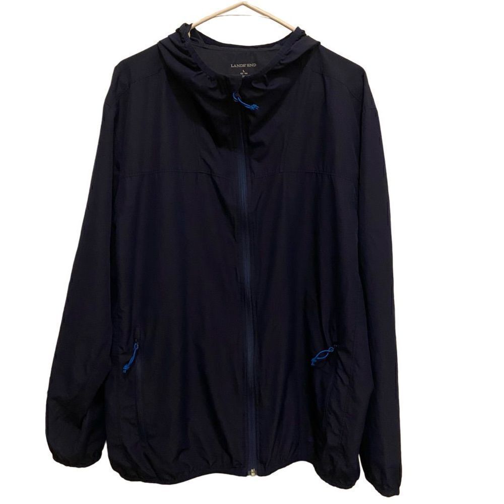 Land's End Navy Blue Nylon Windbreaker Long Sleeve Jacket Size Large‎